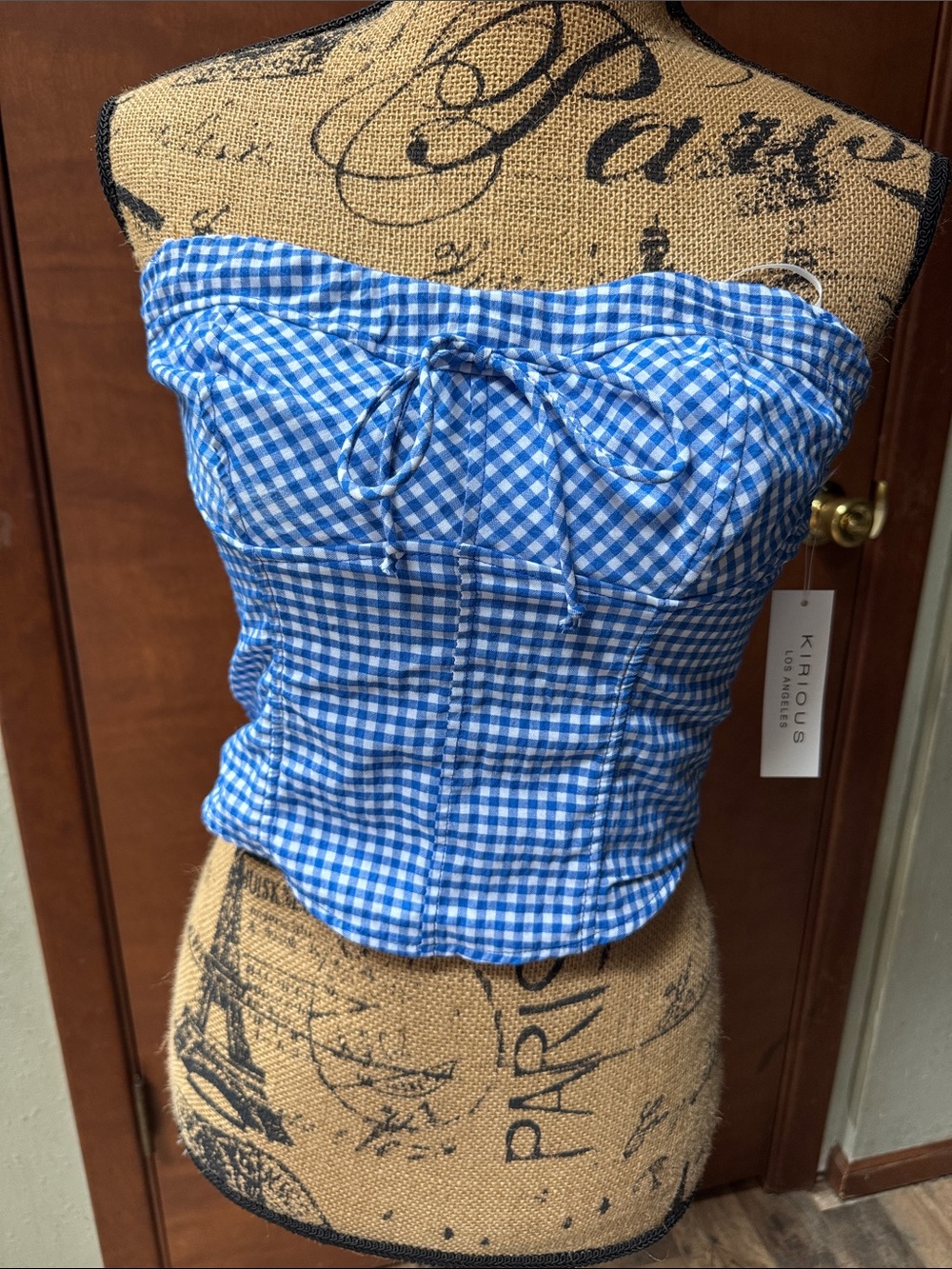 KHIRIOUS Blue Gingham Strapless Bustier Camisole